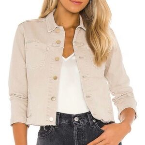 L’AGENCE Janelle Slim Jacket Biscuit Tan Raw Hem Denim Jean Jacket Medium